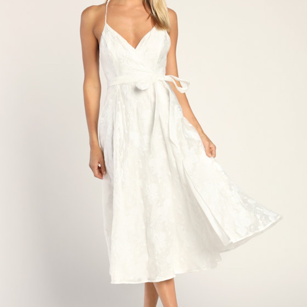 Lulus Always The Answer White Jacquard Midi Dress - Size XL